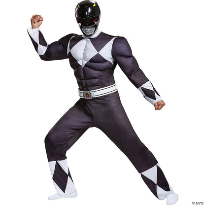 Men's Classic Muscle Mighty Morphin Power Rangers Black Ranger Costume