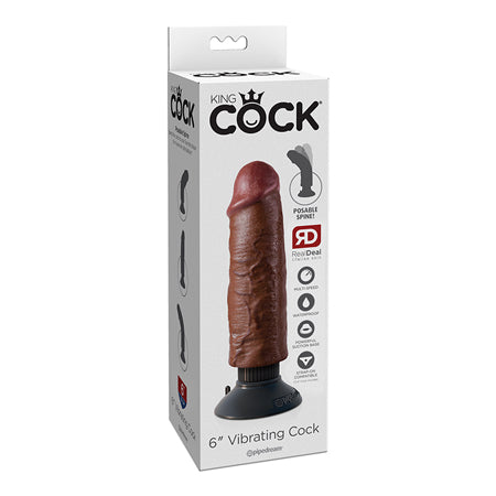 Pipedream King Cock 6 in. Vibrating Cock Poseable Dildo With Suction Cup Brown