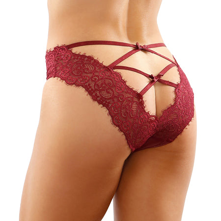 Ivy Lace Bikini Panty With Lattice Cut-Out Back Garnet L/XL