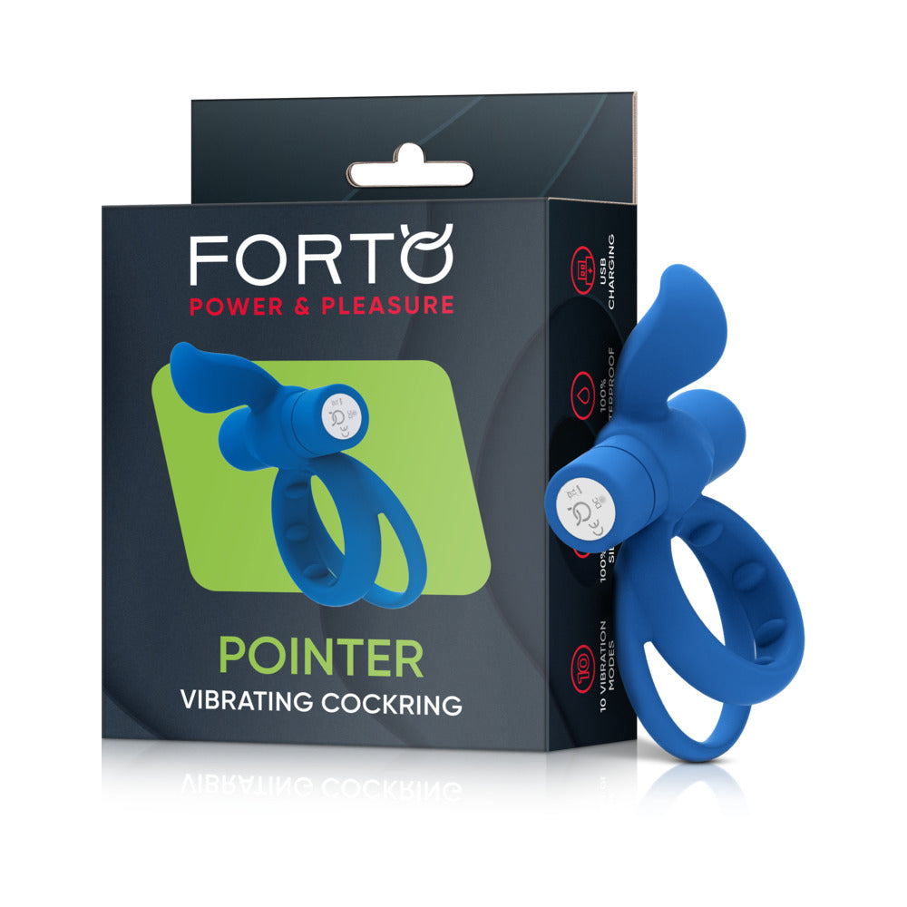 Forto Pointer Rechargeable Silicone Vibrating Dual Cockring with External Stimul