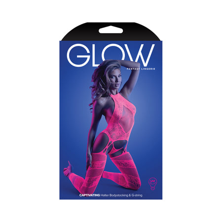 Fantasy Lingerie Glow Captivating High Neck Halter Bodystocking & G-String Set N