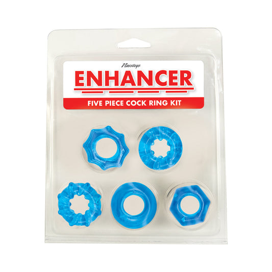 Enhancer Five Piece Cock Ring Set Blue – Multi-Size Vibrating Cock Rings Kit