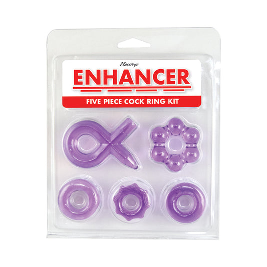 Enhancer Five Piece Cock Ring Set Purple – Adult Male Pleasure Ring Kit