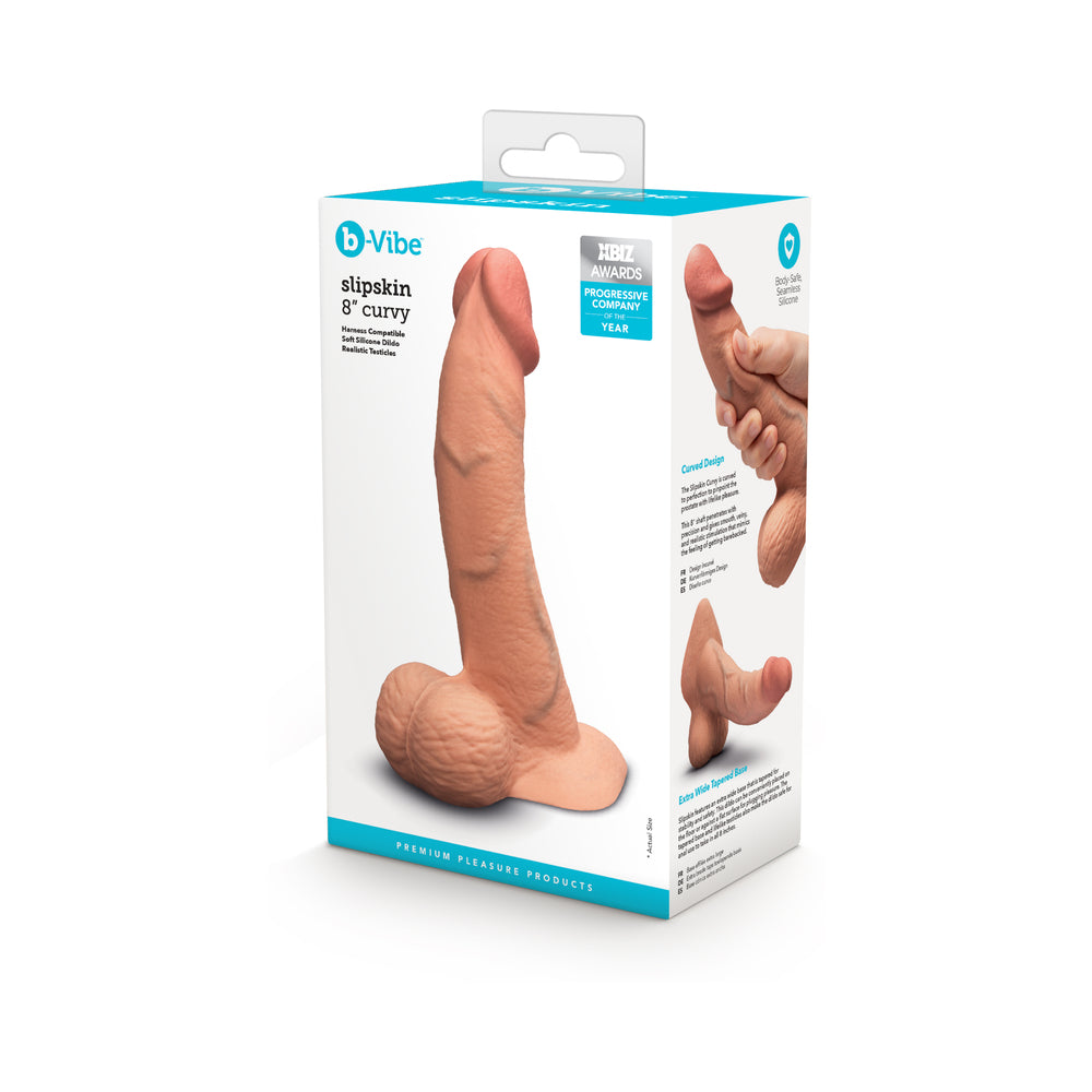 b-Vibe Slipskin 8" Curved Realistic Silicone Dildo Mocha Premium Toy