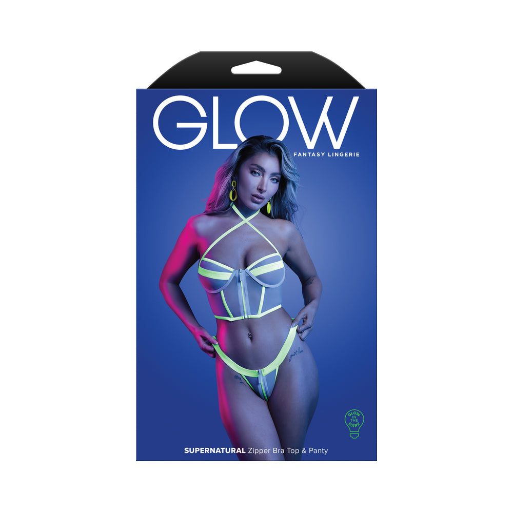Fantasy Lingerie Glow Supernatural Glow-in-the-Dark Zipper Top & Panty M/L