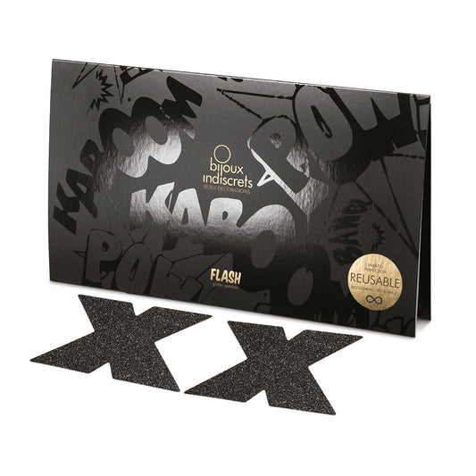 Bijoux Indiscrets Flash Pasties - Black Crosses - Fun and Sexy Pasties Set