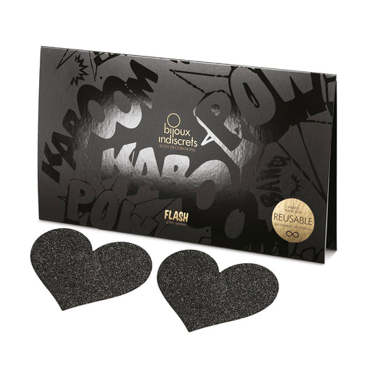 Bijoux Indiscrets Flash Pasties Black Hearts – Adhesive Nipple Covers, Sexy Acce