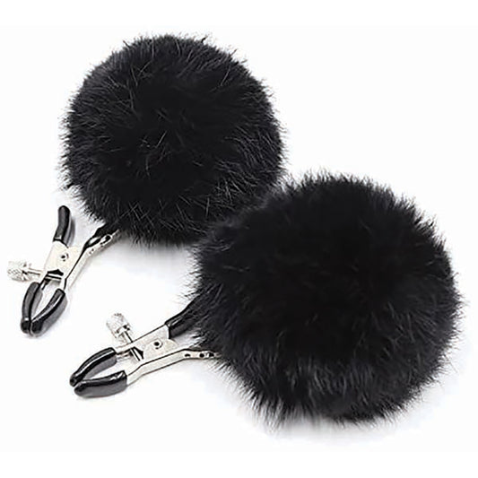 Sexy AF Puff Clamps Black - Soft Furry Nipple Clamps for Sensual Play