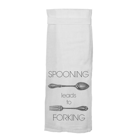 Twisted Wares Spooning Leads to Forking Flour Towel - Funny Kitchen Towel