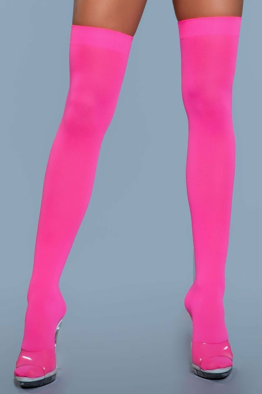 1932 Opaque Nylon Thigh Highs Neon Pink