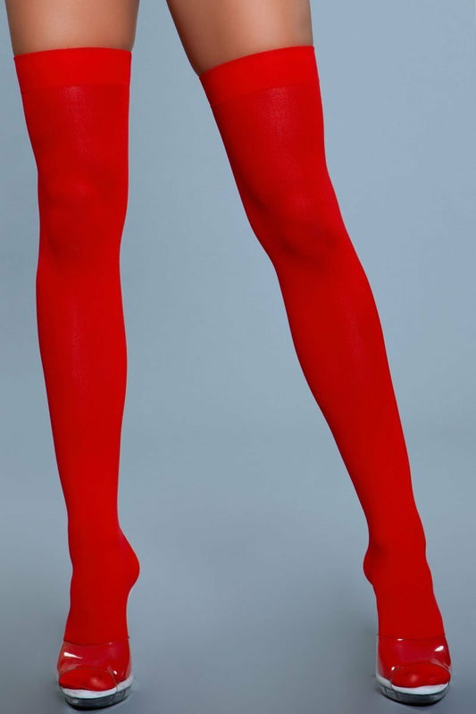 1932 Opaque Nylon Thigh Highs Red
