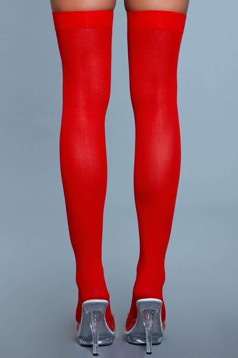 1932 Opaque Nylon Thigh Highs Red