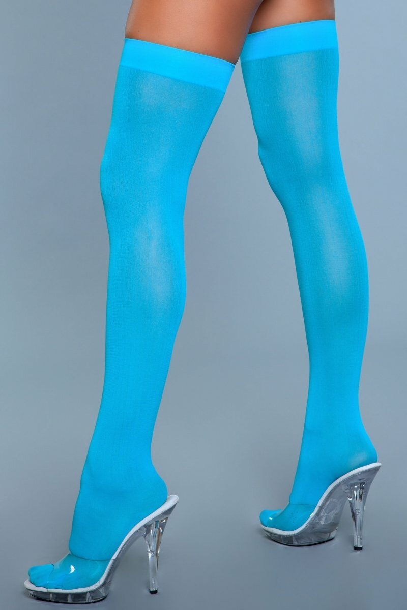 1932 Opaque Nylon Thigh Highs Turquoise
