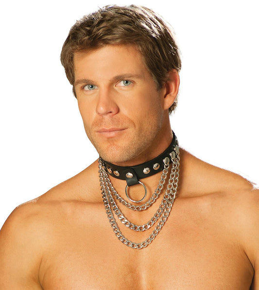Leather Collar W- Chains And