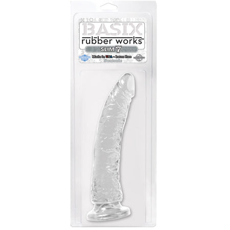 Basix Rubber Works Slim Seven 7 in. Dildo With Suction Cup Clear