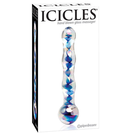 Icicles No. 8 Wavy 7 in. Glass Dildo Blue/Clear