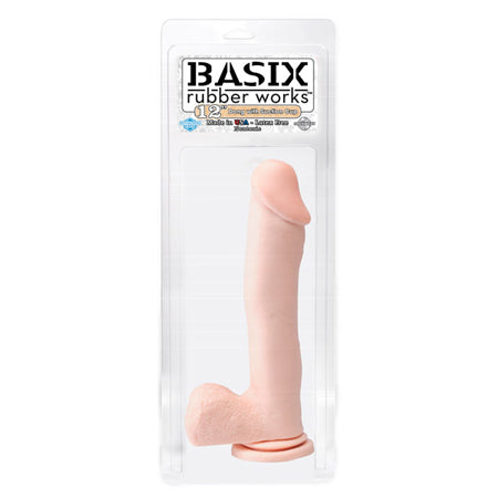 Basix Rubber Works 12 in. Dong With Balls & Suction Cup Beige