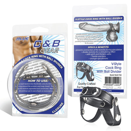 C & B Gear V-style cock ring w-ball divider