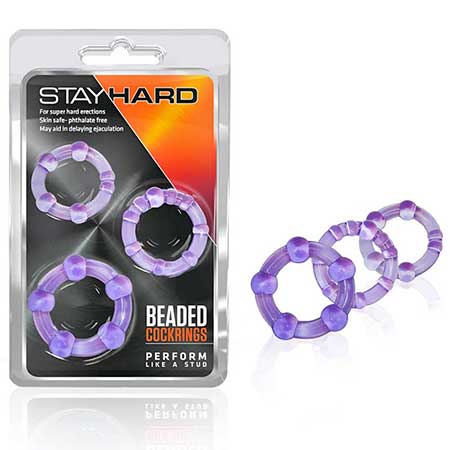Stay Hard Beaded Cockrings 3-Piece Set Purple - Flexible Pleasure Rings
