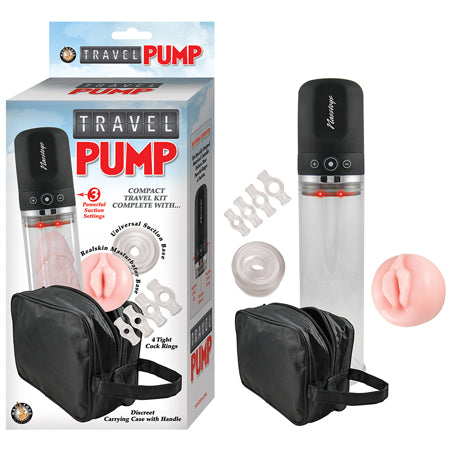 Travel Pump Three Speed Kit With Four Cockrings, Two Sleeves & Carrying Case (Clear)