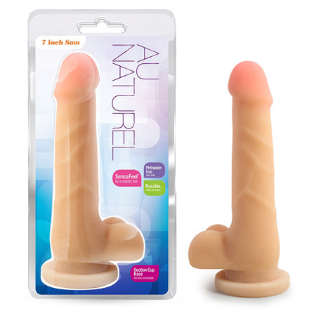 Au Naturel 7 in. Sam Posable Dual Density Dildo with Balls Beige