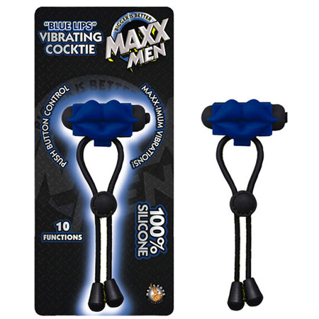 Maxx Men Blue Lips Vibrating Cocktie  Lasso-Bolo 10 Function Waterproof Blue