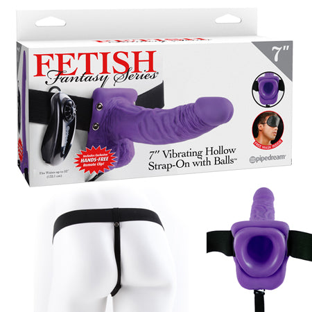 Fetish Fantasy 7in Vibrating Hollow Strap-On with Balls Purple