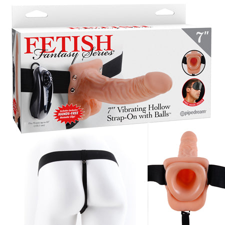 Fetish Fantasy 7in Vibrating Hollow Strap-On with Balls Flesh