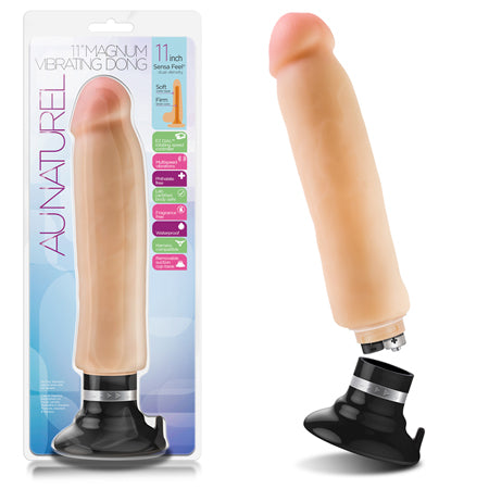 Au Naturel 11 in. Magnum Vibrating Dong Dual Density Dildo Beige