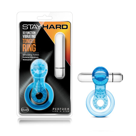 Stay Hard - 10 Function Vibrating Tongue Ring - Blue