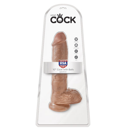 King Cock 10in Cock with Balls - Tan