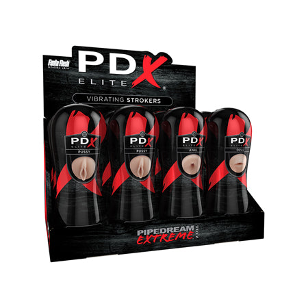 PDX Elite Vibrating Stroker Display 12-Pack (Pussy, Anal & Oral)