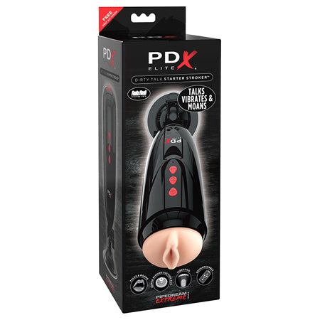 PDX Elite Dirty Talk Rechargeable Vibrating Starter Stroker With Hands-Free Suct