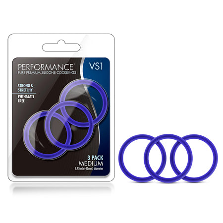 Performance VS1 Pure Premium Silicone Cockrings 3-Pack Medium Indigo