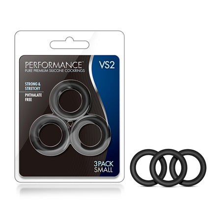 Performance VS2 Pure Premium Silicone Cockrings 3-Pack Small Black