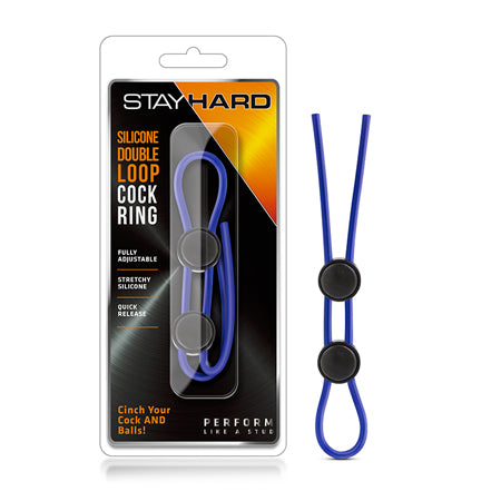 Stay Hard - Silicone Double Loop  Lasso-Bolo  Cock Ring - Blue