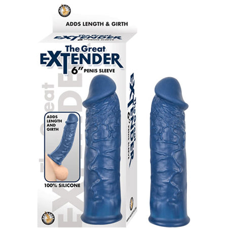 The Great Extender 6in Penis Sleeve Silicone Blue