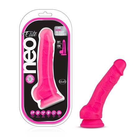 Neo Elite 7.5in Silicone Dual Density Cock w-Balls Neon Pink