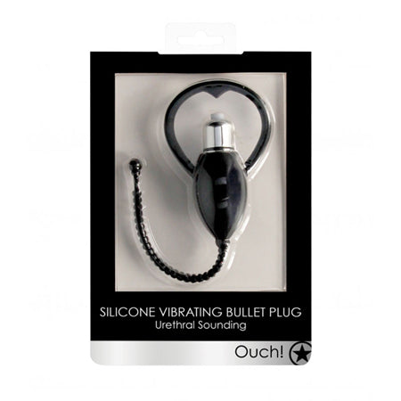 Ouch! Urethral Sounding Silicone Vibrating Bullet Plug Black