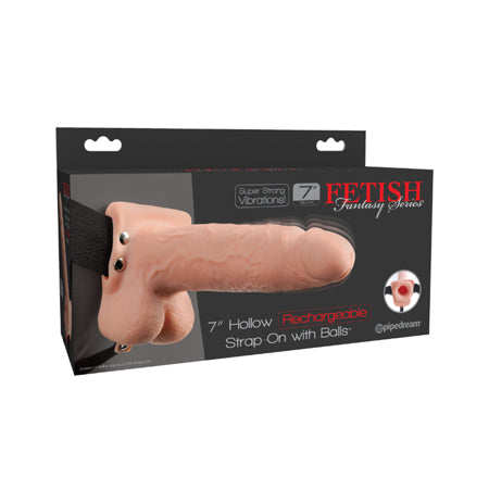 Fetish Fantasy 7in Hollow Rechargeable Strap-On with Balls, Flesh