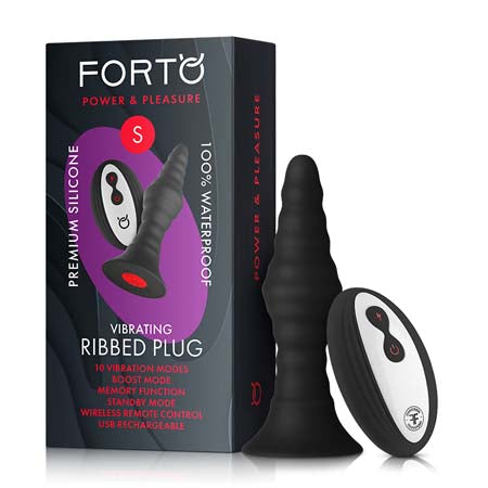 Forto Vibe Ribbed Plug W-Remote Sm Blk