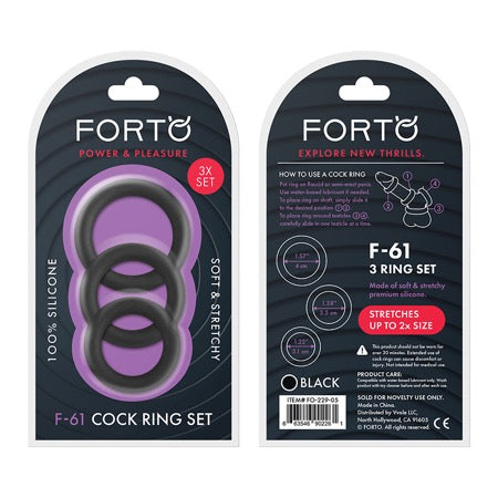 Forto F-61: 3 Piece C-Ring Set 100% Silicone (1.2in,1.38in 1.57in) Black