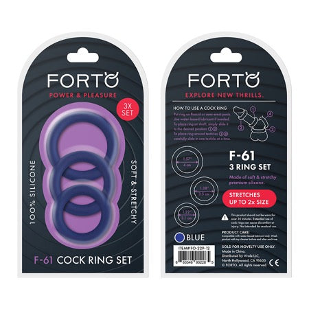 Forto F-61: 3 Piece C-Ring Set 100% Silicone (1.2in, 1.38in 1.57in) Blue
