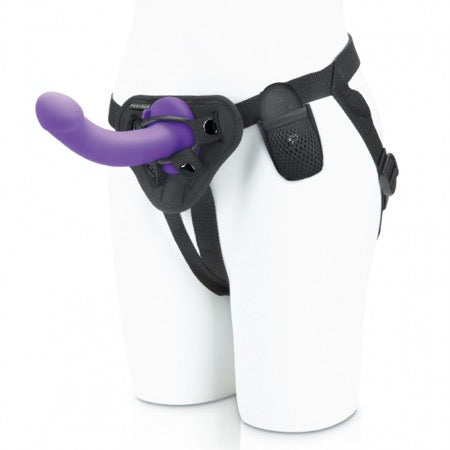 Pegasus 6 in. Curved Realistic Peg Rechargeable Remote-Controlled Silicone Dildo & Adjustable Harness Set Purple