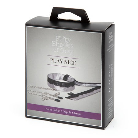Fifty Shades of Grey Play Nice Satin Collar With Lace Trim & Adjustable Nipple C