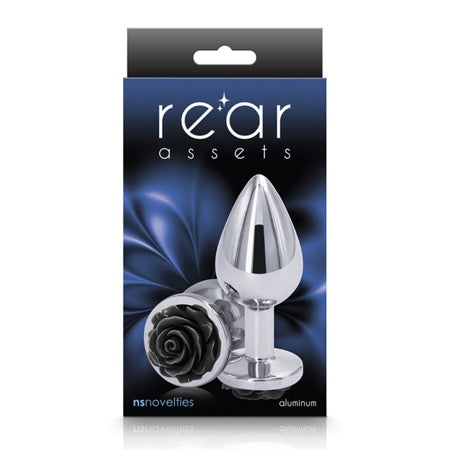 Rear Assets Rose Anal Plug - Medium - Black