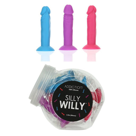 Addiction Silly Willy 3.3 in. Silicone Dildo 12-Piece Assorted Color Fishbowl Di