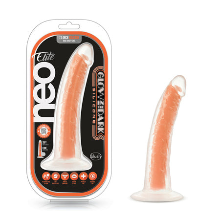 Neo Elite Lava Glow-In-The-Dark 7" Silicone Dual-Density Dildo Neon Orange