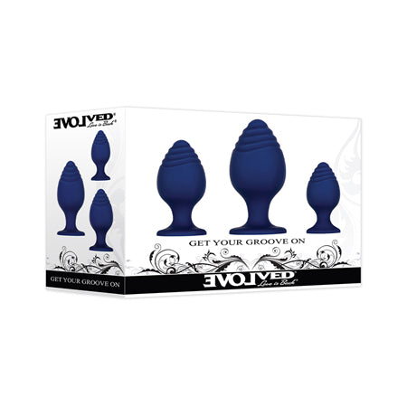 Evolved Get Your Grove On Butt Plug Set Of 3 Silicone Blue