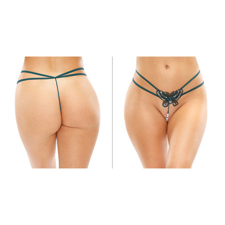 Zinnia Sequin Butterfly Strappy Pearl G-String Green L-XL